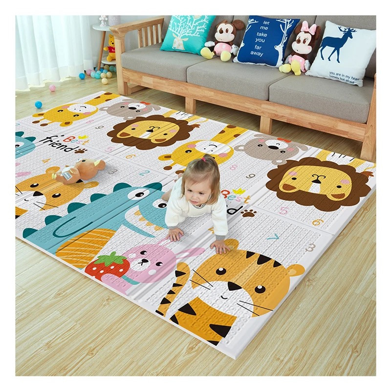 Covor educational din spuma XPE pliabil cu doua fete 180x200 Animale Alfabet