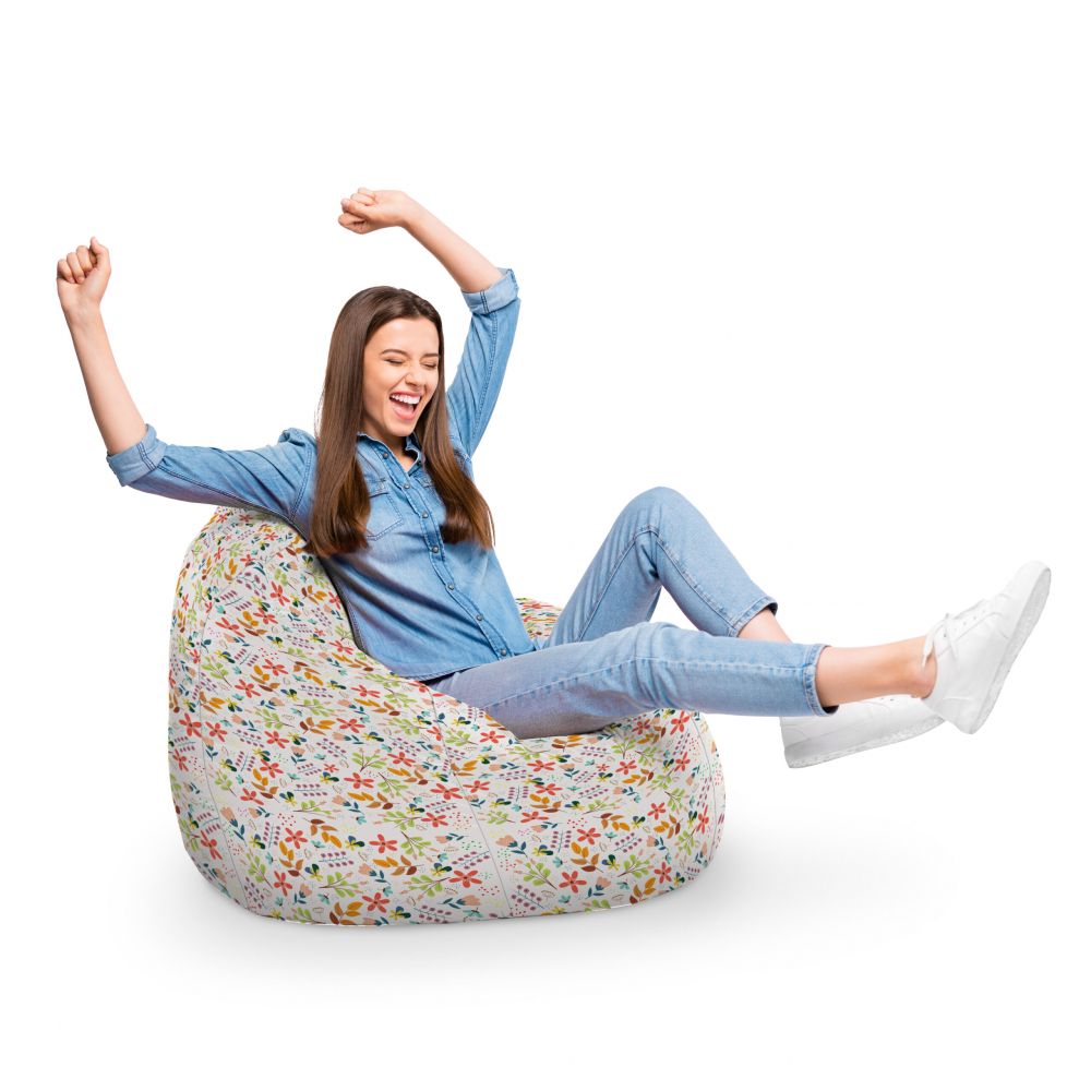 Fotoliu Puf Bean Bag tip Para XL alb cu flori multicolore