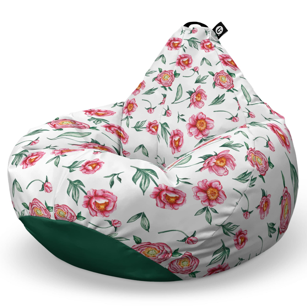 Fotoliu Puf Bean Bag tip Para XL alb cu flori rosii