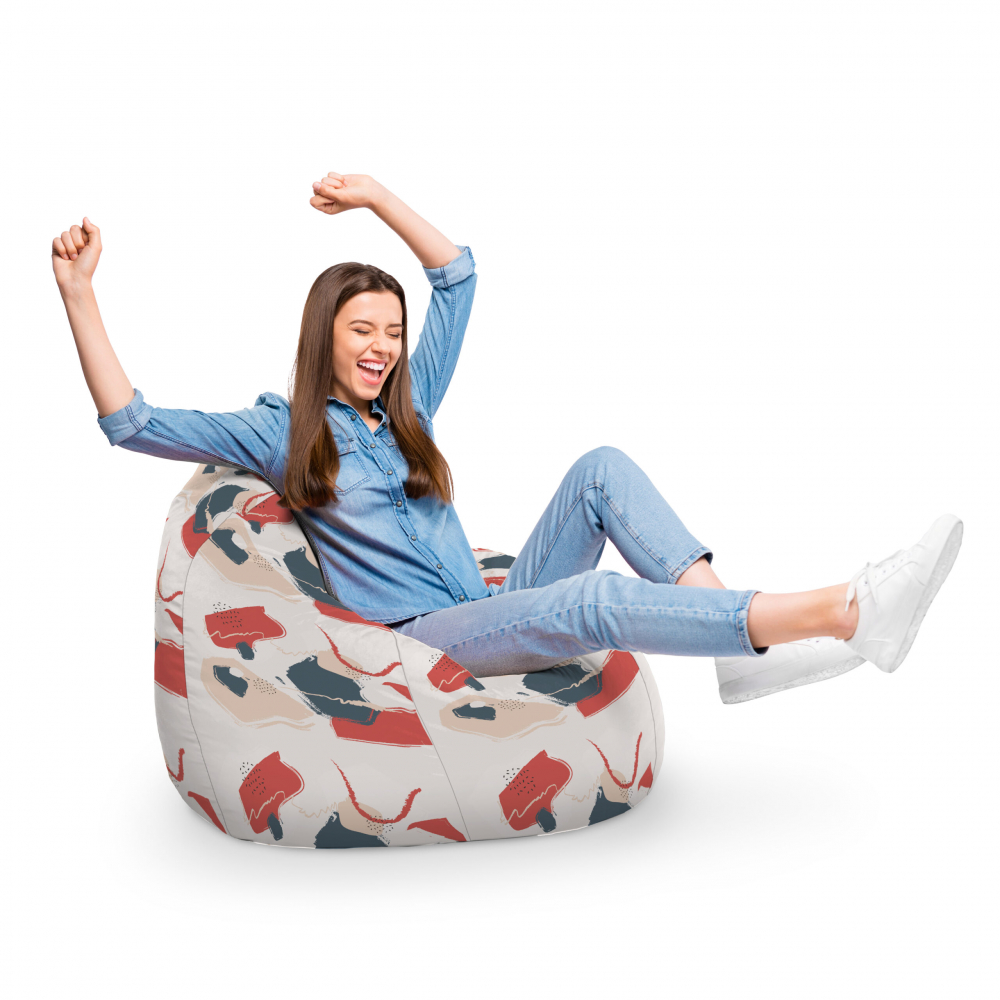 Fotoliu Puf Bean Bag tip Para XL bej cu model rosu si gri