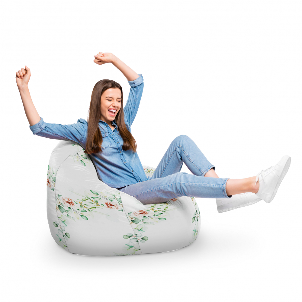 Fotoliu Puf Bean Bag tip Para XL floral alb