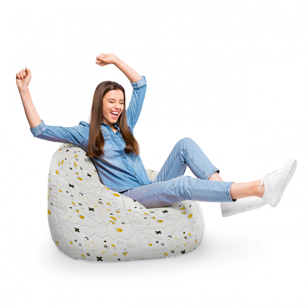 Fotoliu Puf Bean Bag tip Para XL memphis alb cu galben