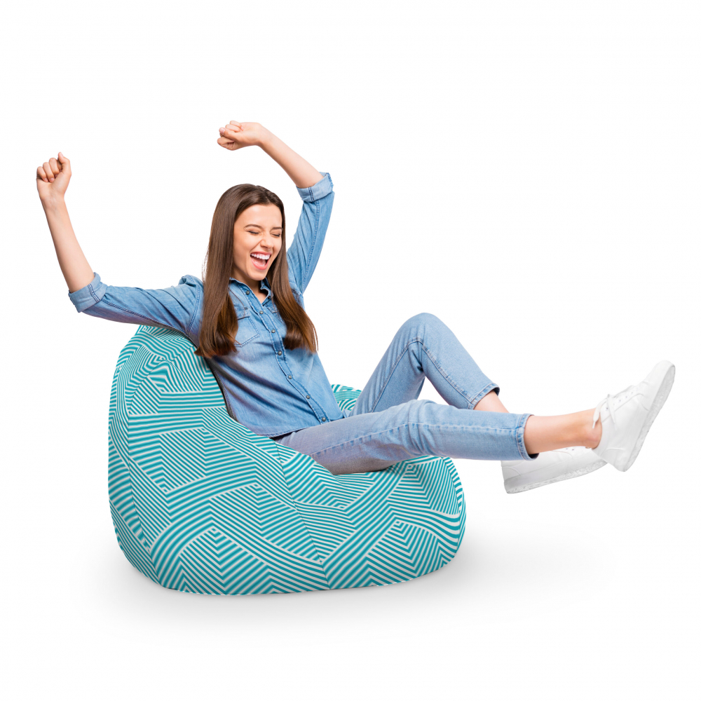 Fotoliu Puf Bean Bag tip Para XL motiv alb cu bleu