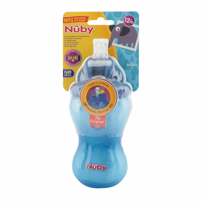 Cana cu pai anti-alunecare Nuby  360 ml 12 luni + Albastru inchis - 1 | YEO