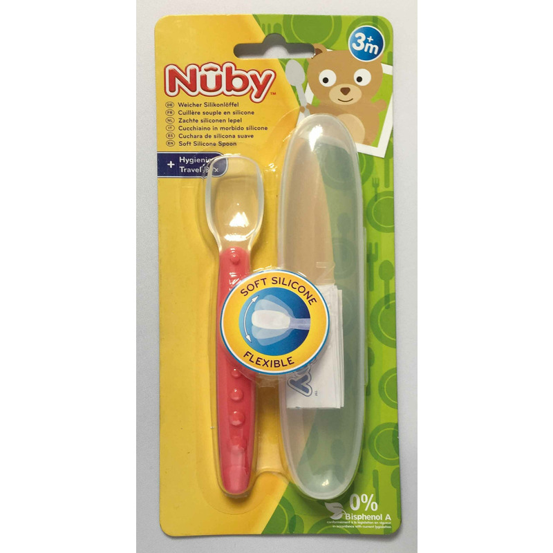 Lingura din silicon Nuby pentru bebelusi cu maner arcuit 3 luni+ galbenverde - 2 | YEO