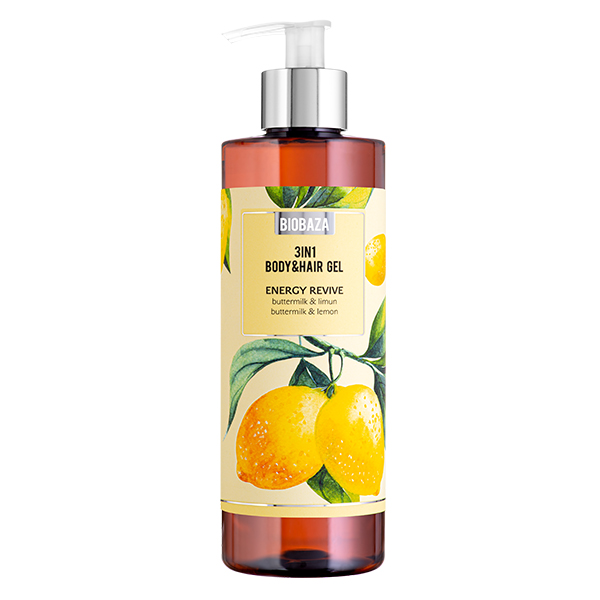 Sampon  gel de dus Biobaza cu parfum natural de Lemon Buttermilk Energy Revive 400 ml