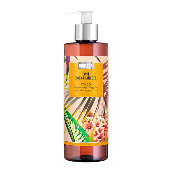 Sampon  gel de dus Biobaza cu parfum natural de mango si frangipani Tango 400 ml