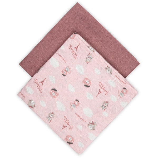 Set 2 museline Canpol babies pentru infasare nou-nascuti 70x70 cm Bonjour Paris 26901 Pink