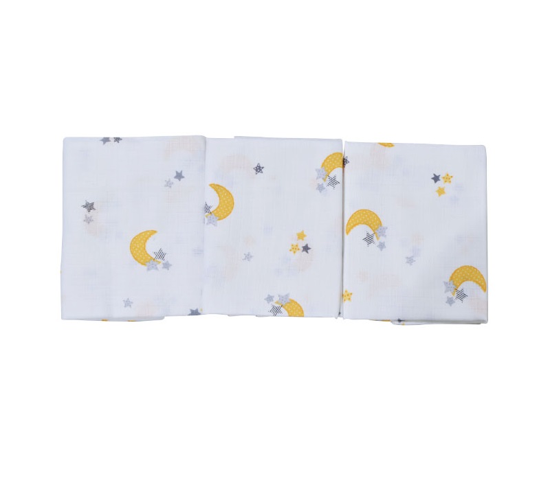 Set 3 paturici muselina din bumbac organic Nichiduta 90x90cm Yellow moon - 1 | YEO