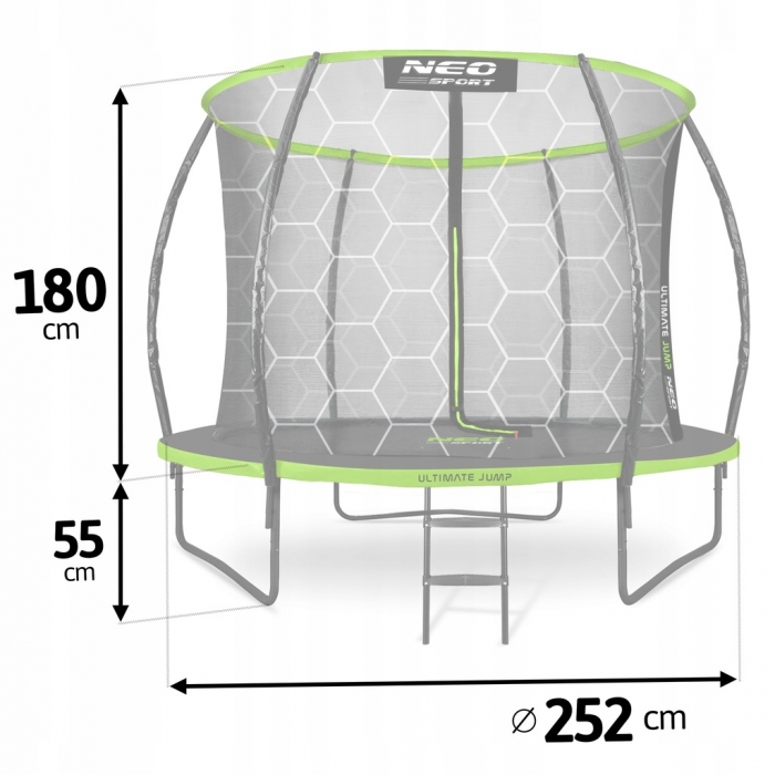 Trambulina de gradina cu plasa interioara 252 cm Neo-Sport Verde