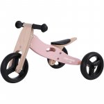 Tricicleta copii fara pedale Free2Move din lemn Pink, varsta 1-3 ani, transformabila in bicicleta de echilibru, scaun reglabil pe inaltime, un limitator de directie si roti silentioase