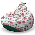 Fotoliu Puf Bean Bag tip Para XL alb cu flori rosii