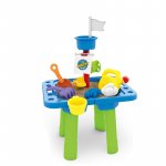 Masa de joaca Petite&Mars Teo pentru apa si nisip cu 6 jucarii diferite incluse Albastru/Verde