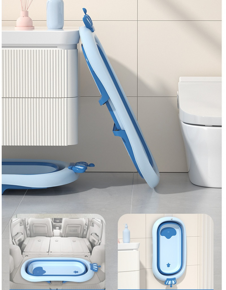 Cadita pliabila pentru copii, Little Mom, cu dop pentru evacuare apa, baza antialunecare, structura piramidala, dimensiune 84 x 22 x 50 cm, King Blue - 3 | YEO