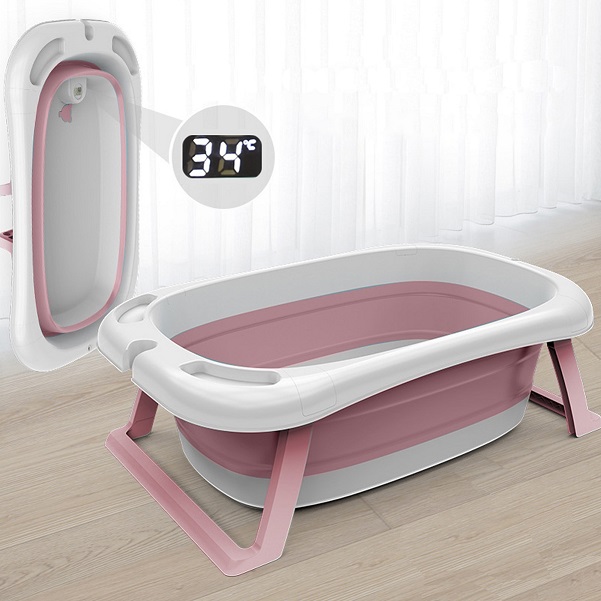 Poze Cadita pliabila cu hamac si termometru pentru copii Pink nichiduta.ro 