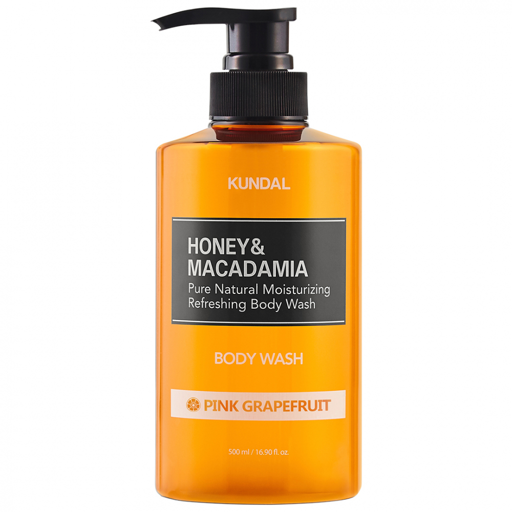 Gel de dus natural hidratant cu miere si macadamia Pink Grapefruit Kundal 500 ml