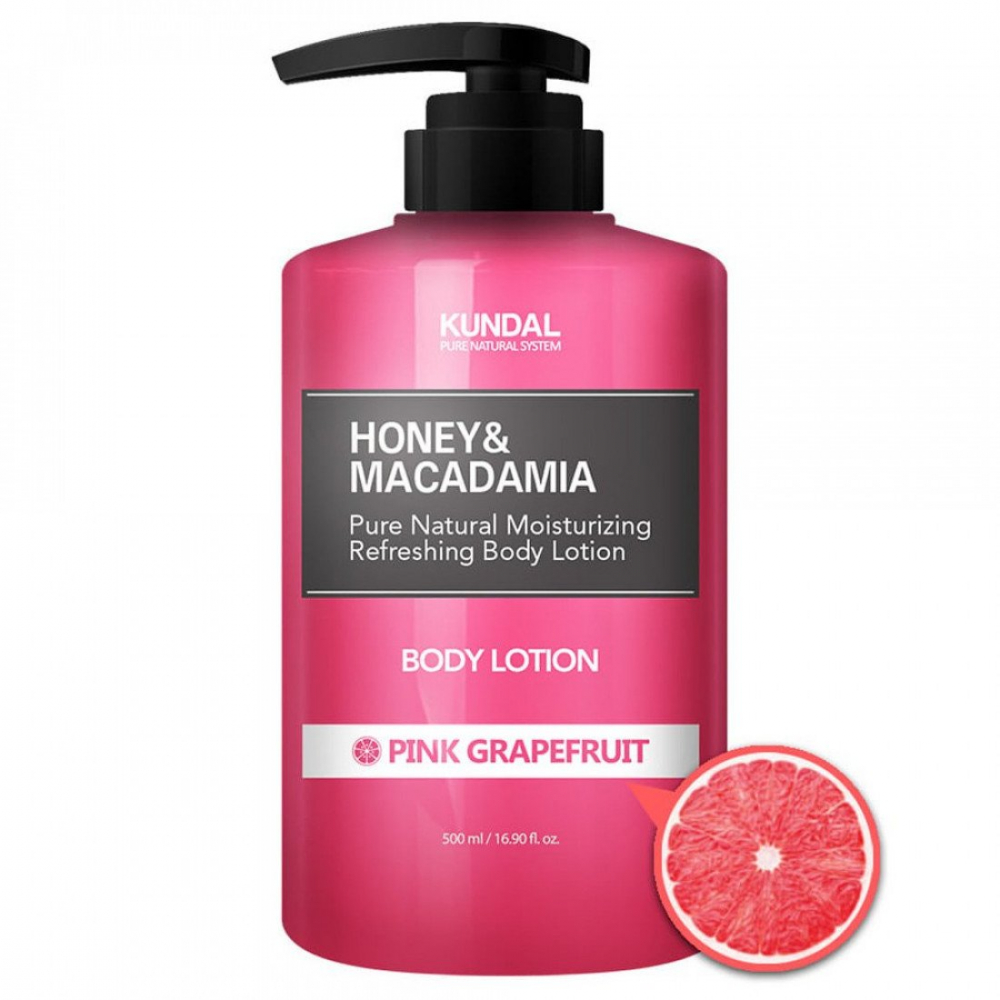 Lotiune de corp naturala hidratanta cu miere si macadamia Pink Grapefruit Kundal 500 ml