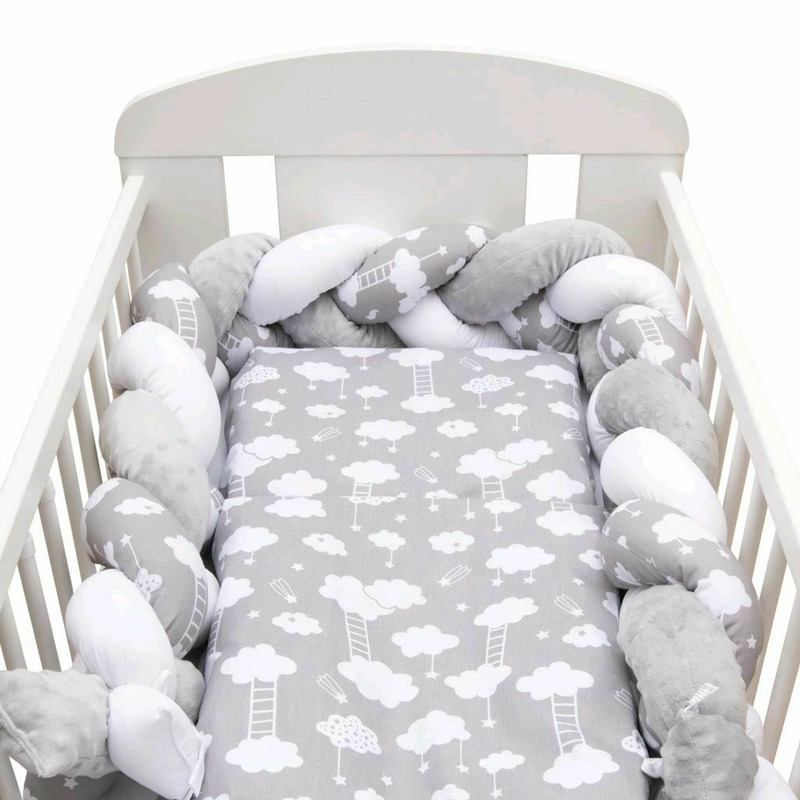 Protectie laterala New Baby pentru patut tip bumper impletit 225 cm Grey with clouds - 4