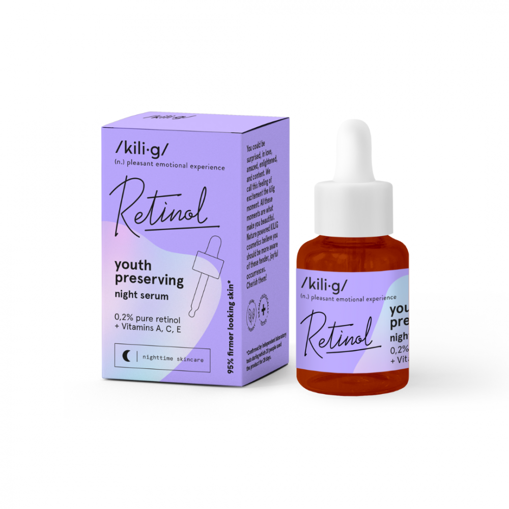 Ser facial Kilig pentru noapte cu retinol acid hialuronic si vitamina E 30 ml