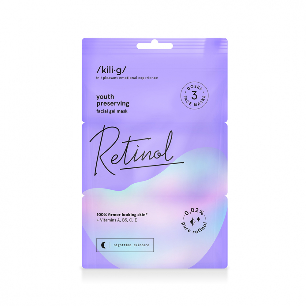 Set masti faciale gel Kilig cu retinol acid hialuronic si unt de shea 3x7 ml