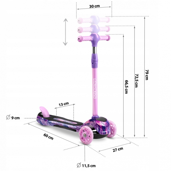 Trotineta Ricokids cu roti LED Piko Violet Roz - 2