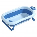 Cadita pliabila pentru copii Little Mom King Blue, cu dop pentru evacuare apa, baza antialunecare, structura piramidala, dimensiune 84 x 22 x 50 cm