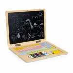 Laptop educational Ecotoys din lemn cu magnet si taste din lemn Roz