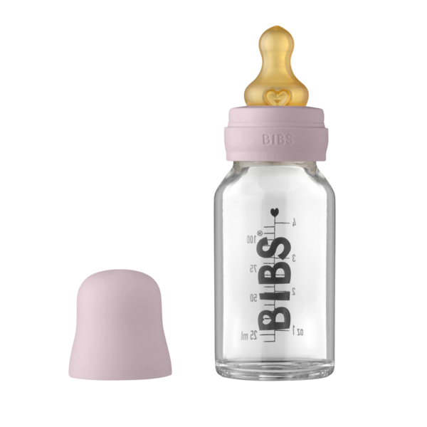 Set complet biberon din sticla anticolici Bibs 110 ml Dusky Lilac