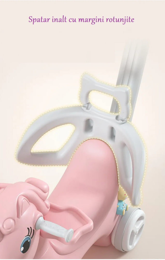 Poze Balansoar 3 in 1 transformabil in vehicul fara pedale cu maner parental,roti EVA,centuri de siguranta,jucarie muzicala,spatar si bara de siguranta detasabile Nichiduta Garden Cleo Pink nichiduta.ro 