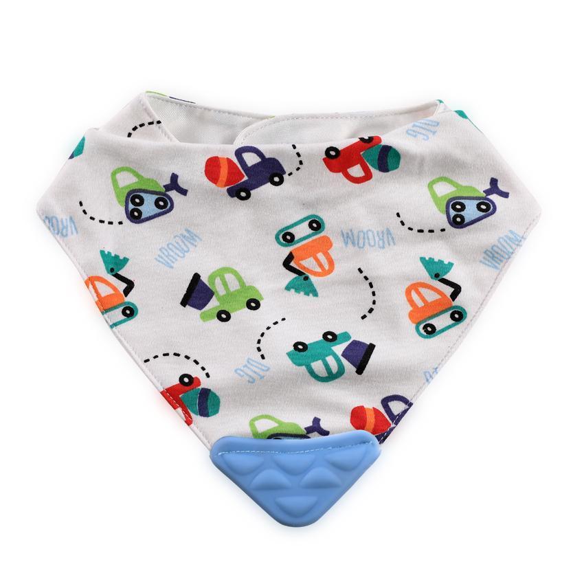 Baveta tip bandana cu jucarie dentitie bumbac blue - 3 | YEO