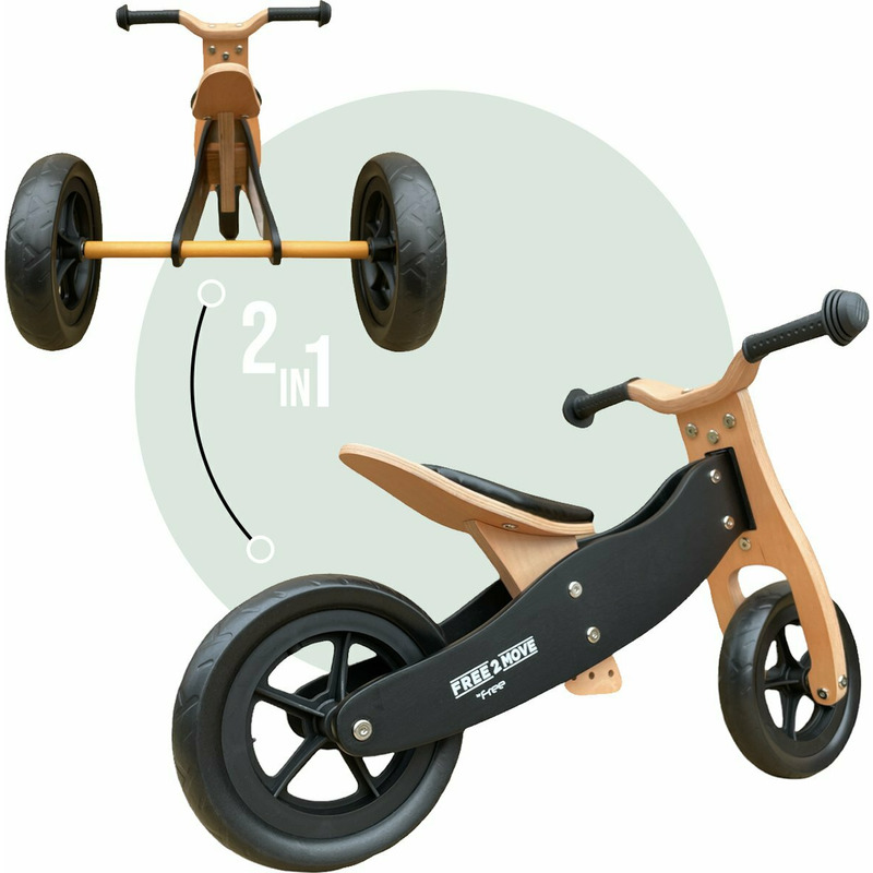Bicicletatricicleta fara pedale Free2Move din lemn 2 in 1 brownblack 1-3 ani Free2Move imagine noua responsabilitatesociala.ro