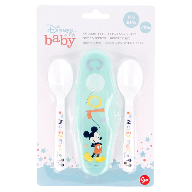 Set de 2 linguri si cutie de transport Disney Mickey