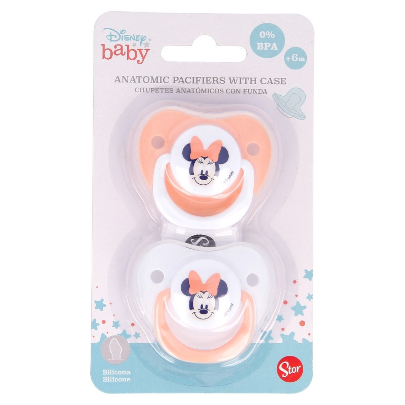 Set 2 suzete ortodontice Disney Minnie din silicon cu capac de protectie 6 luni + - 2 | YEO