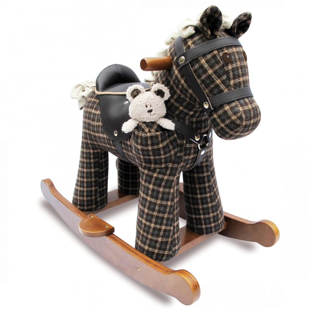 Balansoar din lemn Little Bird Told Me cu tesaturi senzoriale Rufus Ted Rocking Horse 9 luni+