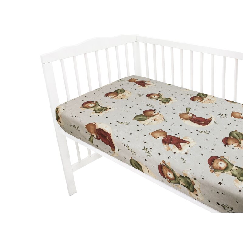 Cearceaf cu elastic MimiNu pentru patut 120X60 cm Teddy Bear On Moon