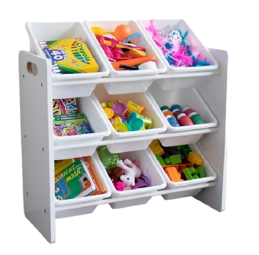 Organizator din lemn Ginger Home pentru jucarii cu 9 cutii din plastic Alb - 1