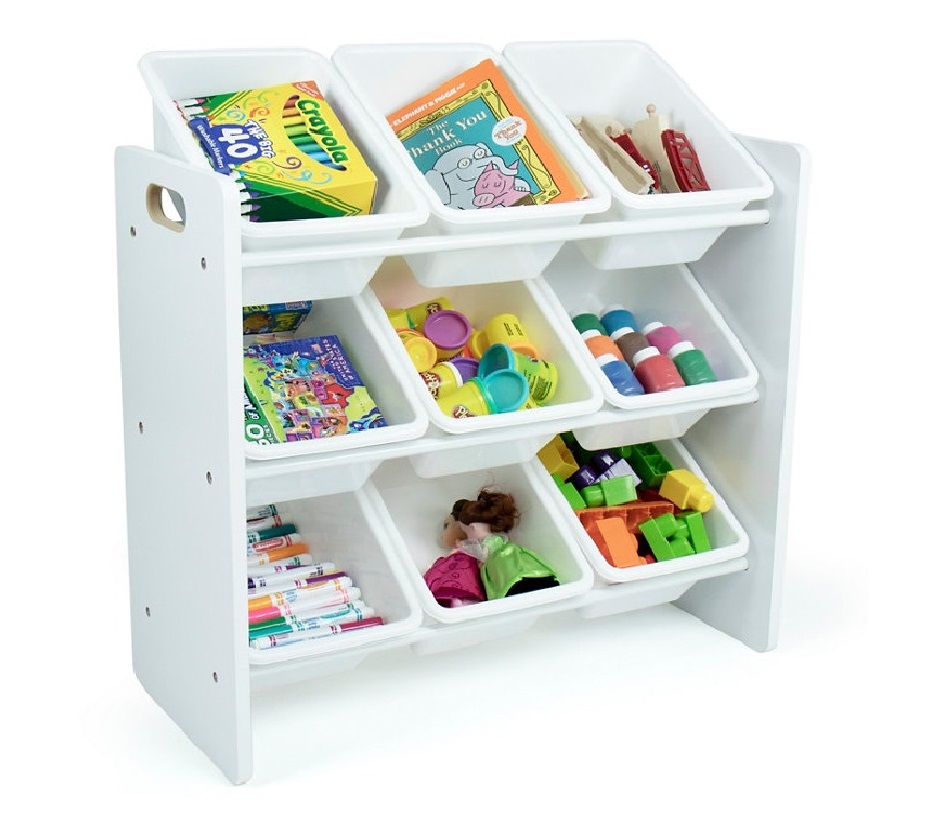 Organizator din lemn Ginger Home pentru jucarii cu 9 cutii din plastic Alb - 2