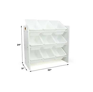 Organizator din lemn Ginger Home pentru jucarii cu 9 cutii din plastic Alb - 4