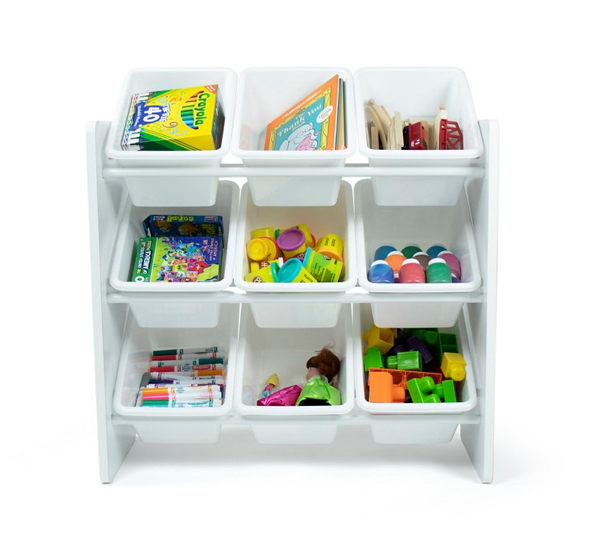 Organizator din lemn Ginger Home pentru jucarii cu 9 cutii din plastic Alb - 5