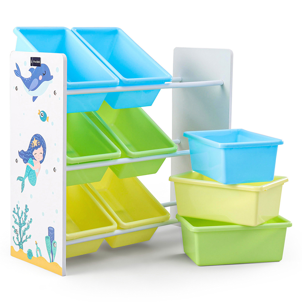 Organizator din lemn Ginger Home pentru jucarii cu 9 cutii din plastic Mermaid