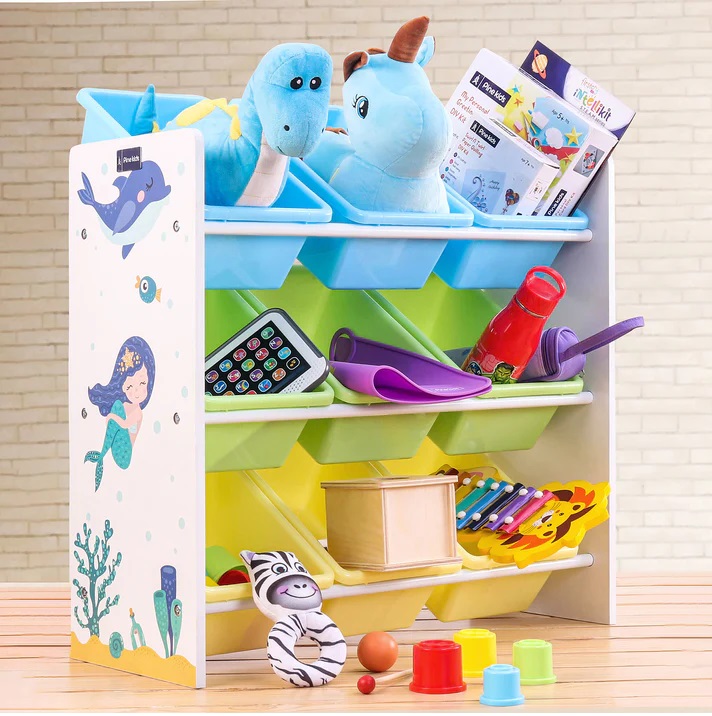 Organizator din lemn Ginger Home pentru jucarii cu 9 cutii din plastic Mermaid - 1