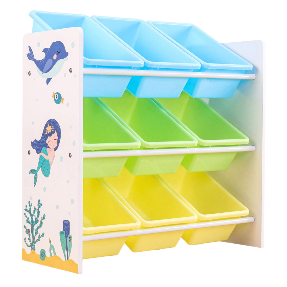 Organizator din lemn Ginger Home pentru jucarii cu 9 cutii din plastic Mermaid