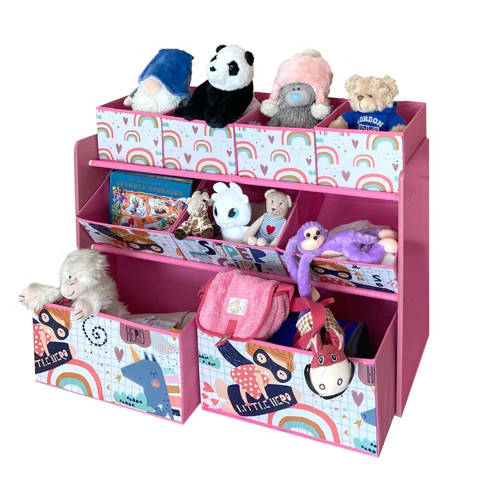 Organizator din lemn Ginger Home pentru jucarii cu 9 cutii textile Super Girl - 4