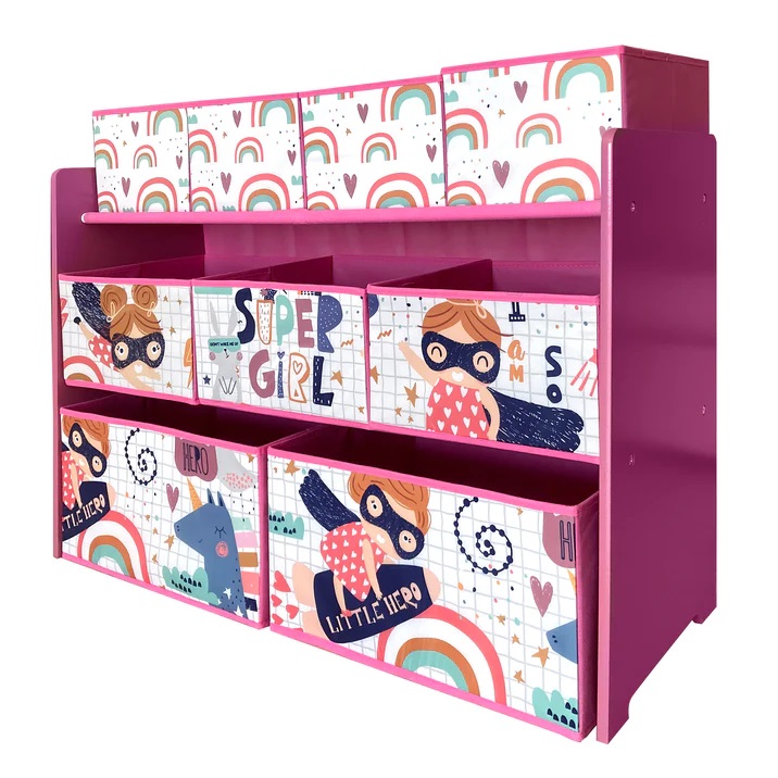 Organizator din lemn Ginger Home pentru jucarii cu 9 cutii textile Super Girl - 5