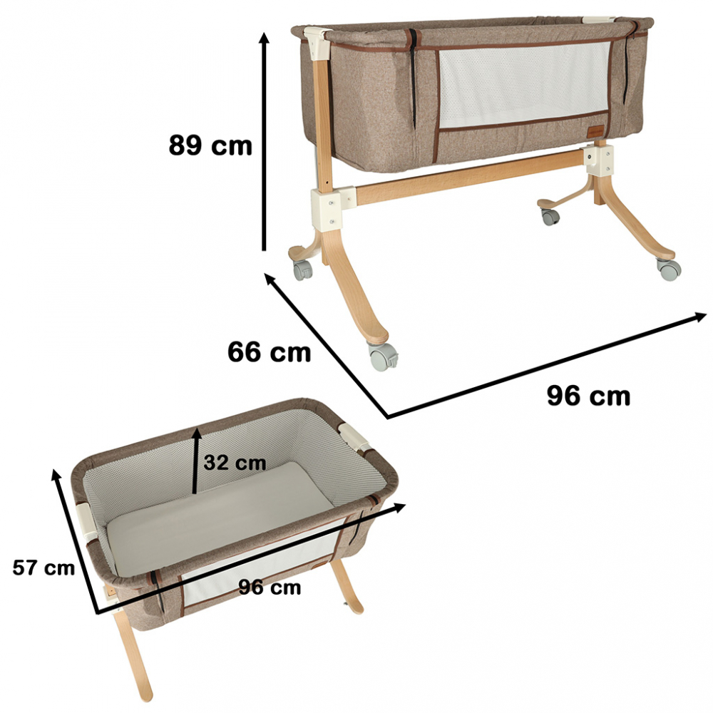 Patut pentru bebelusi cu saltea inclusa 96x57x89cm Maro - 2