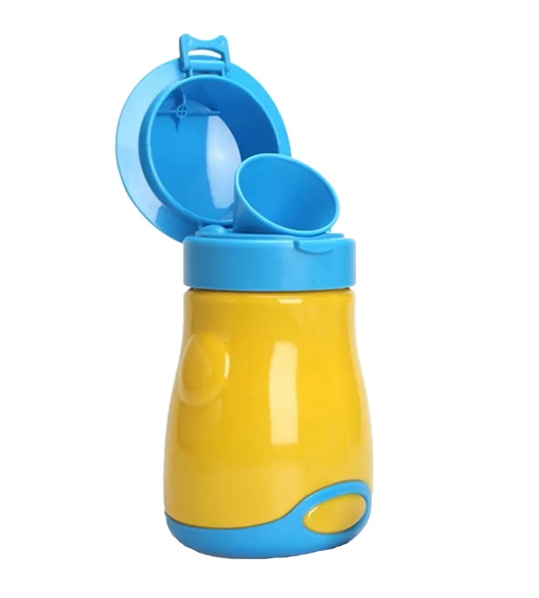 Pisoar portabil pentru baietei, Reutilizabil cu inchidere ermetica, 600ml, 17x9 cm, Little Mom Yellow