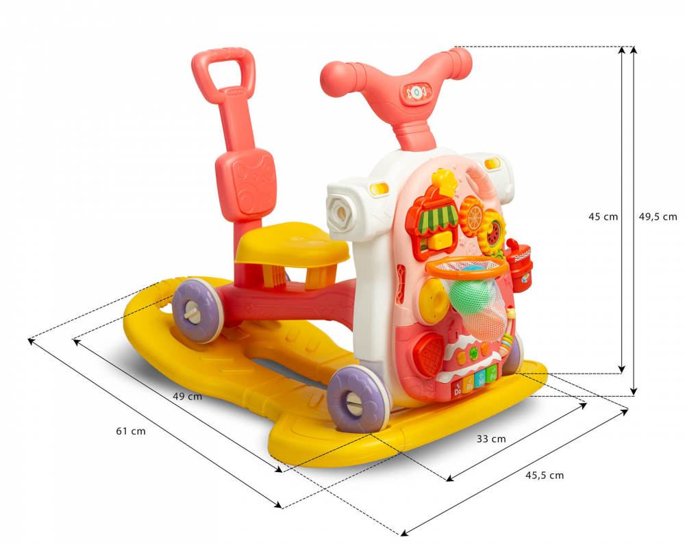 Premergator transformabil in vehicul fara pedale multifunctional 5 in 1 cu muzica si lumini Toyz Roz - 3