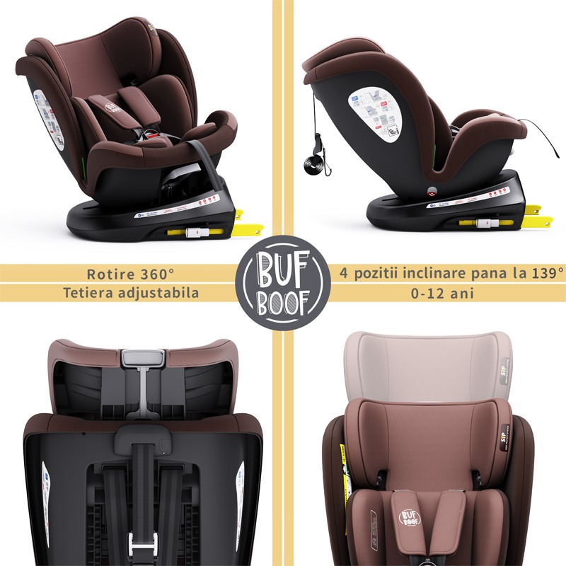 Scaun auto Tweety Plus Deluxe Buf Boof i-size rotativ 360 cu isofix 40-150 cm coffee - 7