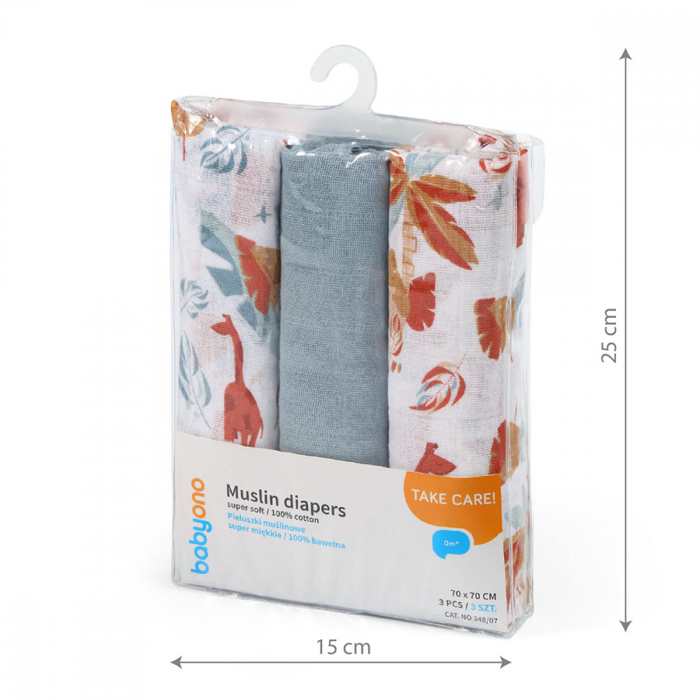 Scutece textile pentru bebelusi 3 buc BabyOno 07 - 3 | YEO