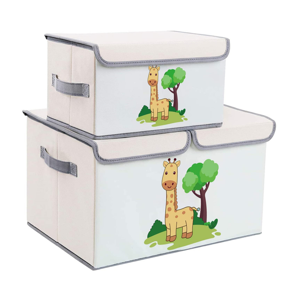 Set 2 cutii de depozitare pliabile cu capac si manere Ginger Home Giraffe - 6